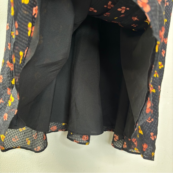 Madewell Silk Button Front Swing Dress Black Feline Floral AB340 Size 8 - Picture 7 of 15